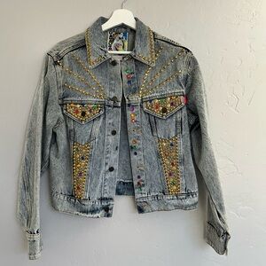 VTG GAZOZ Acid Wash Embellished Denim Jacket